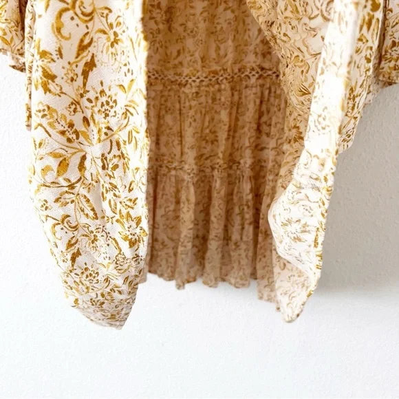 Free People Talk About It Lattice Trim Boho Floral Pintuck Yellow - Picture 6 of 9